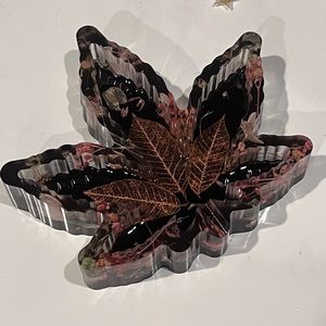 Handmade Resin Pot Leaf Ashtray with Real Inlay Flowers Boho cottage vibes